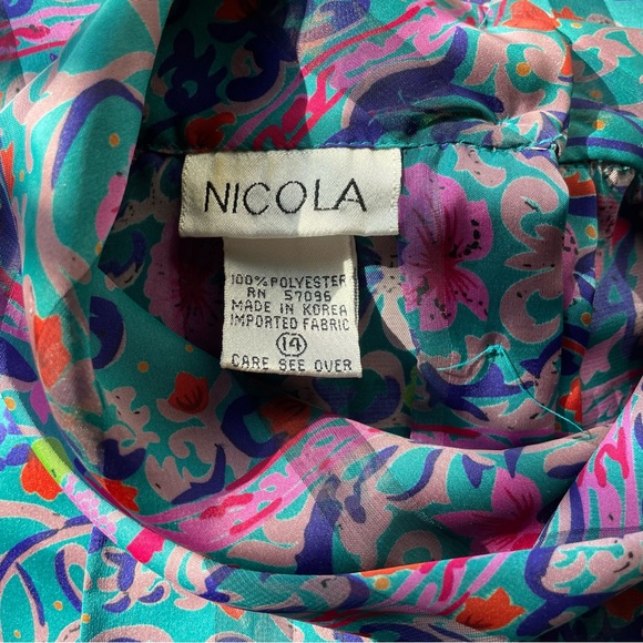 NICOLA AMAZING VINTAGE FLORAL MOCK NECK BUTTON DOWN BALOON SLEEVE BLOUSE TOP - Picture 16 of 16